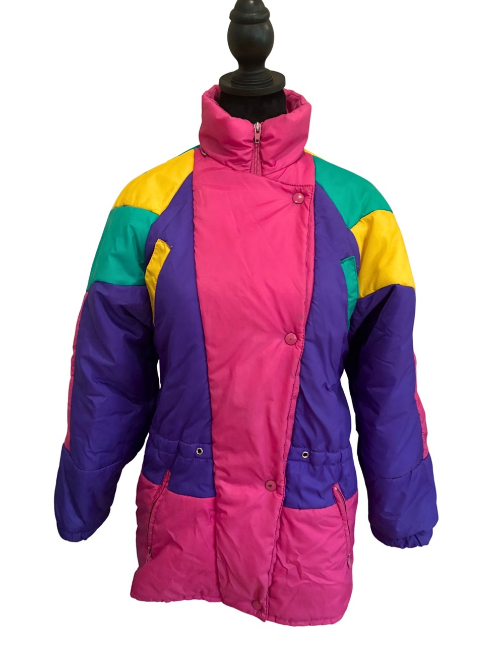 Vintage 80s 90s Neon Colorblock Ski Jacket Pink Purple Teal Yellow
